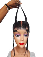 Mannequin head with a lace front wig on a white background