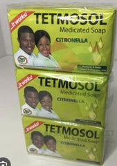 Three boxes of Tetmosol Medicated Soap Citronella on a white background