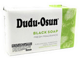Dudu-Osun black soap packaging with green and white design