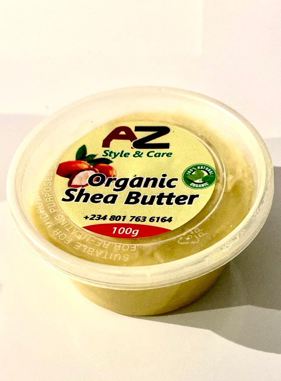 Container of AZ Organic Shea Butter on a light background